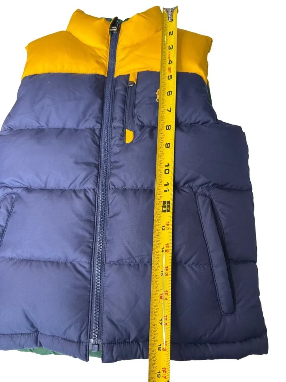 Ralph Lauren Childrens Reversible Puffer Vest Yellow/Navy Size 7 With Pockets